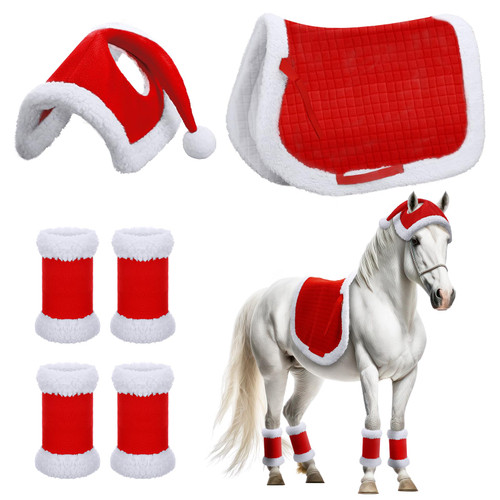 Abbylike 6 Pcs Christmas Holiday Santa Leg Wraps with Faux Fur Trim Holiday Santa Horse Hat All Purpose Santa Saddle Pad for Christmas Horse Costume Accessories(Red,Elegant Style) Abbylike 6 Pcs Christmas Holiday Santa Leg Wraps with Faux Fur Trim Holiday Santa Horse Hat All Purpose Santa Saddle Pad for Christmas Horse Costume Accessories(Red,Elegant Style)