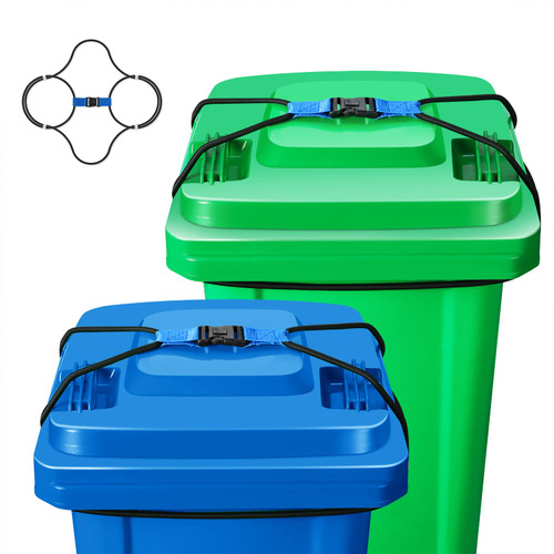 Foxmox Trash Can Locks for Animals - 2PCS Garbage Can Lid Locks with Heavy Duty Bungee for Raccoons Proof,Bears Proof and Wind-Resistant for 30-45 Gallon Cans