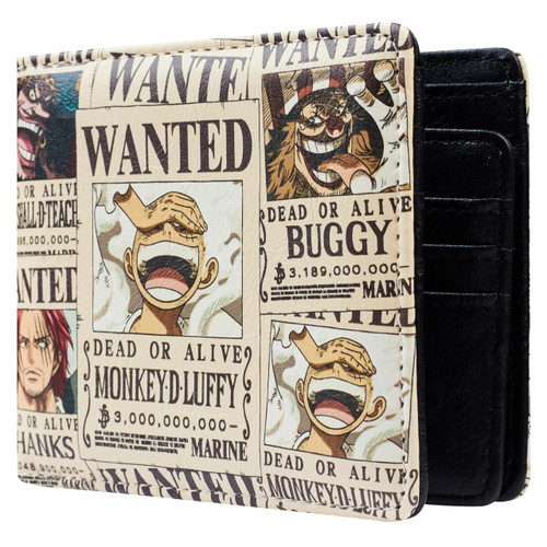 One Piece Wallet for Men and Teens Faux Leather Anime Bifold Wallet with Card Slots Coin Pocket ID Window Water Repellent Gifts for Men (Beige)