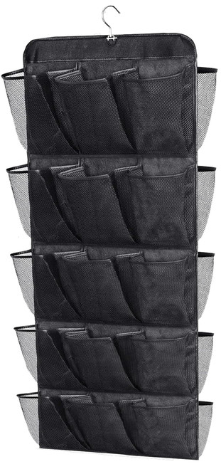 MISSLO 30 Large Pockets Dual Sided Hanging Shoe Rack for Closet Organizer with Rotating Hanger Hanging Shoe Shelves, Black