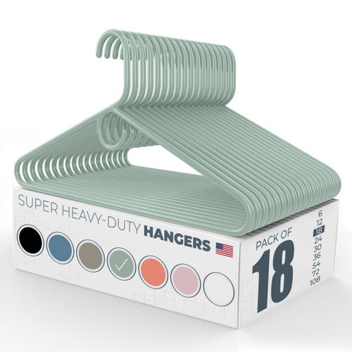 Neaties Super Heavy Duty Clothes Hangers 18 Pack – Made in the USA - 10lb Capacity, Thick Plastic Hangers for Pants, Coats, Jackets, Jeans and Adult Clothing – Mint