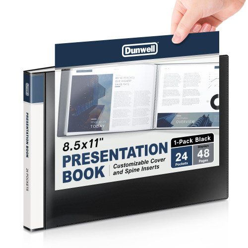 Dunwell 8.5x11 Portfolio Binder (Horizontal), Plastic Presentation Book, 24 Pockets Displays 48 Pages of Letter Size Documents, Certificates, Keepsakes, Art Portfolio Folder, Acid-Free Poly