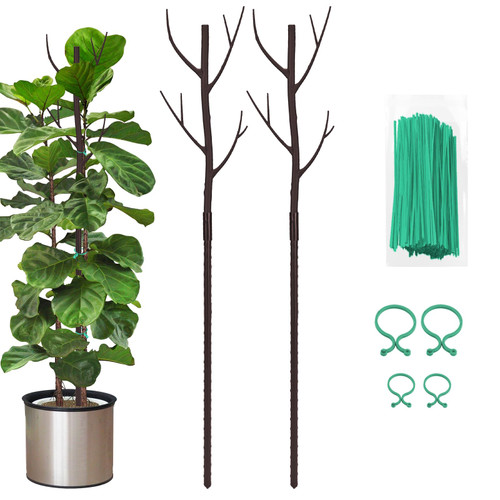 Vocray Plant Support Stakes for Indoor Plants,Trellis for House Potted Plants Flower,Monstera Support Sticks with Orchid Clips,Twist Ties(2 Pack Brown)