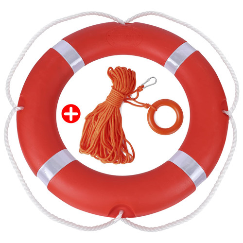 23" Life Ring Buoy w/ 98.4 FT Floating Rope, Boat & Pool Safety Throw Ring