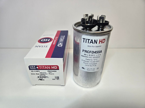Titan HD PRCFD455A American-Made 45 + 5 UF 370/440 HVAC Round Motor Run Dual Capacitor 45/5 MFD for Central AIR Conditioner A/C HVAC