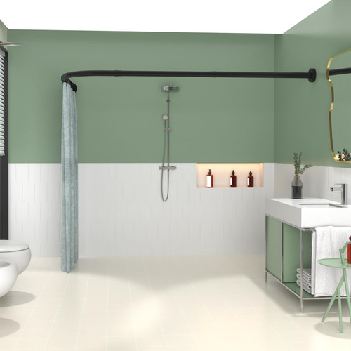 Anvuda L Shaped Shower Curtain Rod,28-39 X 43-67 Inch Curved Shower Rod,Adjustable Shower Rods for Bathroom,Stainless Drilling Shower Curtain Rods with 18 Ring Hooks,for Bathroom Tub, Black
