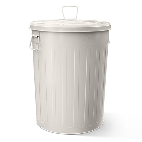 Plexon Galvanized Steel Round Trash Can with Lid Powder Coated Metal - 20 Gallon, Off-White