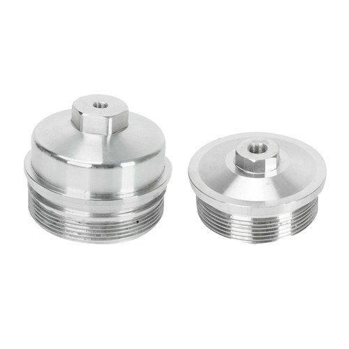 Billet Oil & Fuel Filter Silver 1/8" NPT Port Caps - Compatible with 2003-2007 F-ord Powerstroke Diesel 6.0 F250 F350 F450 F550 6.0L Powerstroke Diesel - Silver (Pack of 2)