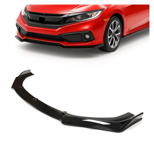 KUAFU 3Pcs Front Bumper Lip Compatible with 2016-2021 Honda Civic 10th 4DR Sedan, Spoiler Splitter Body Kit, PP Plastic Gloss Black