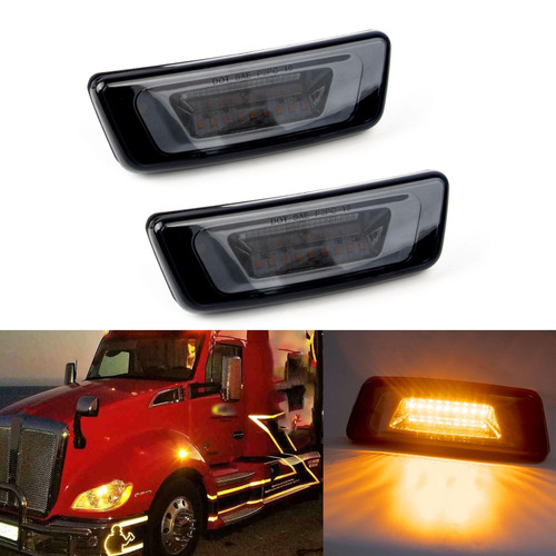 Xotic Tech Smoked Lens LED Side Marker Signal Light Lamps OE Fit Compatible with Kenworth T680 T700 T880 Peterbilt 567, Amber (Part # 54-1211 554-1287 888-5422 888-5423)