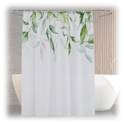 Relaxdays Shower Plants, Bathroom 180 x 200 cm, Anti-Mould, Washable, 12 Rings, Bath Curtain, Multicoloured, Polyester, 180x200