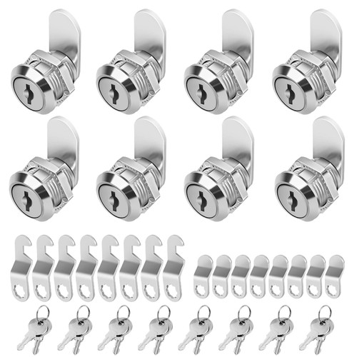 Cylinnda 5/8" Zinc Alloy Cam Locks (8 Pack) with Keys - Keyed Alike Set for Mailbox, Toolbox and Pickup Trucks