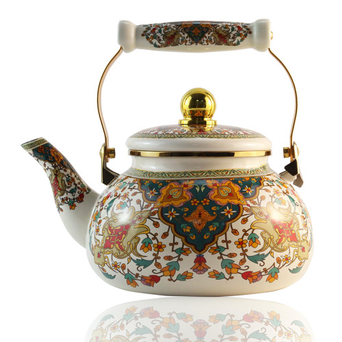 Leebright Floral Enamel Tea Kettle Vintage Gold Beige Teapot Colorful Boho Hot Water Coffee Kettle Pot 2.5L Porcelain Tea Pot with Ceramic Handle for Stovetop Hot Water Kitchen Decor Leebright Floral Enamel Tea Kettle Vintage Gold Beige Teapot Colorful Boho Hot Water Coffee Kettle Pot 2.5L Porcelain Tea Pot with Ceramic Handle for Stovetop Hot Water Kitchen Decor