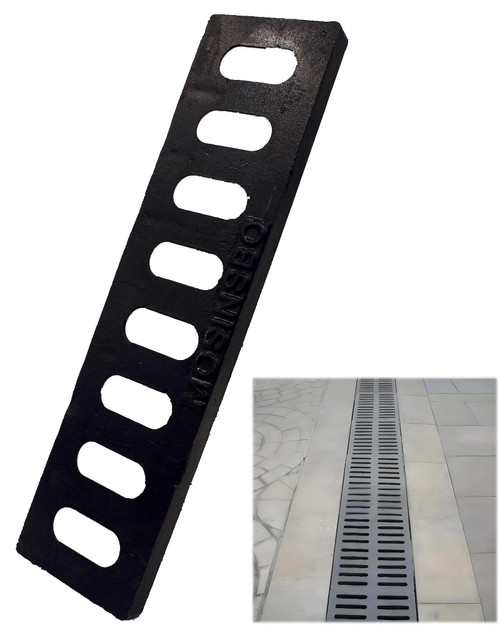 MOSINSBO Cast Iron Drain Grate 17x4 in, B-Class 28100 lbs Heavy-Duty Driveway Channel Cover, Outdoor Trench Drainage Grate, Black Rectangle Metal Sewer Cover for Garage (True 17.3x4.5)
