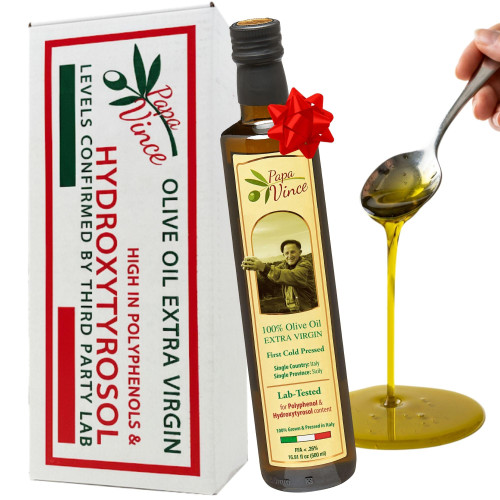 Papa Vince Hydroxytyrosol Lab-Verified Olive Oil - Drinking EVOO, Fresh Taste, High in Polyphenols, First Cold Press, Family Harvest, Sicily, Italy