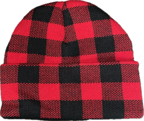 Red Black Buffalo Plaid Flannel Look Cuffed Long Winter Watch Stocking Cap Hat Up North Cabin Rustic Lumberjack Checkered Checked