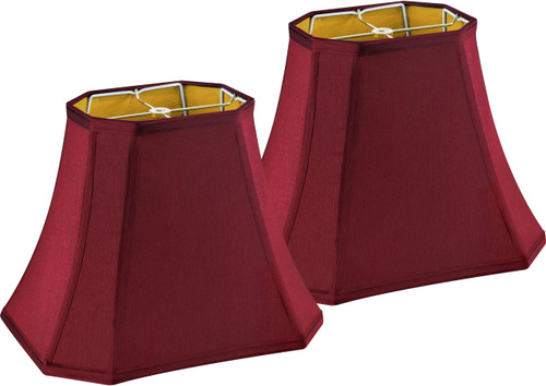 GO&SO Square Cut Corner Lampshades Burgundy Red, 8x14x11 Inch Medium Table Lamp Shades, Natural Faux Silk Lamp Shade for Floor Lamps,Bedroom and Living Room, Easy Assembly Required (Set of 2)