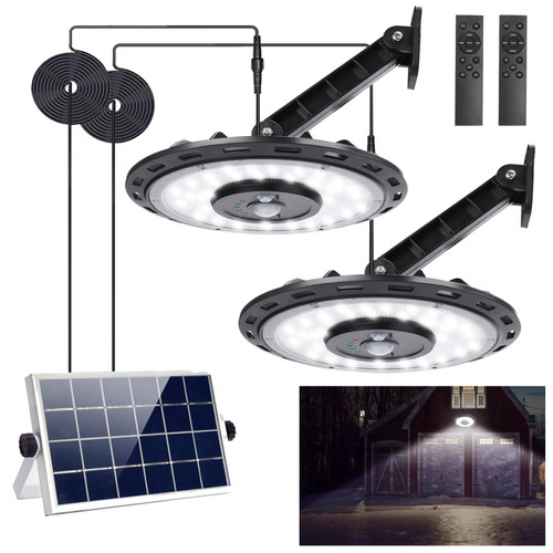 INDARUN Solar Lights Indoor Outdoor, Motion Sensor with 5 Modes, Up to 3000LM, Remote Control, IP65 Waterproof, Solar Shed Pendant Lights for Wall Patio Porch, Gazebo, Garage Ceiling, Chicken Coop