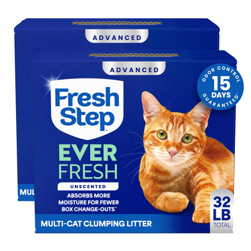 Fresh Step Advanced Ever Fresh Multi Cat Clumping Litter, Unscented Cat Litter, Ammonia Block Technology, Ultra Absorbent, 16 lb. Box, Pack of 2