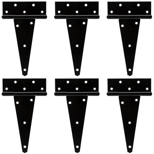 HILLMASTER 8 Inch T-Strap Heavy Duty Shed Door Hinges Gate Strap Hinges Black Tee Hinge Wrought Hardware for Wooden Fences,Yard,Barn Door,Rustproof (6 Pack)