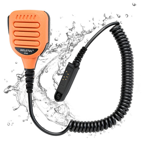 HELETUL IP65 Waterproof Two Way Radio Shoulder Mic Remote Walkie Talkie Handheld Lapel Speaker Microphone for Baofeng UV-9R Pro Plus GMRS-9R UV-9G UV-XR UV-5S BF-9700 BF-A58 GT-3WP (Orange)
