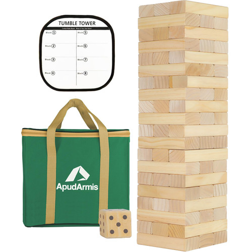 ApudArmis Giant Tumble Tower Stack to Over 5.2Ft, 60 PCS Pine Wooden Stacking Timber Tower,Classic Block Giant Outdoor Indoor Game for Adults, Fun Game at Backyard, Lawn, Party with Family & Friends