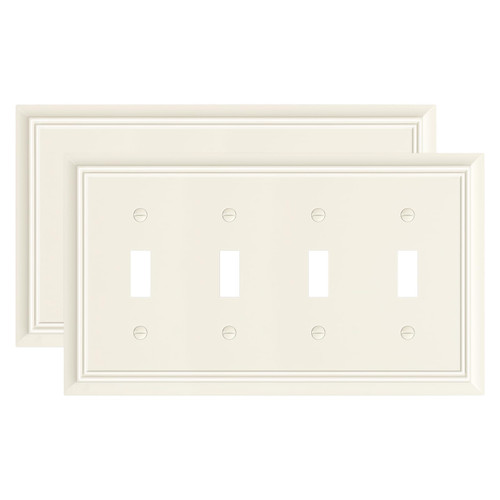 2-Pack Quad Toggle Light Switch Cover Plate, Almond Decorative Switch Plate Covers, Natural Bamboo Fiber 4 Gang Wall Plate for Toggle Light Switch and Rotary Dimmer Switch