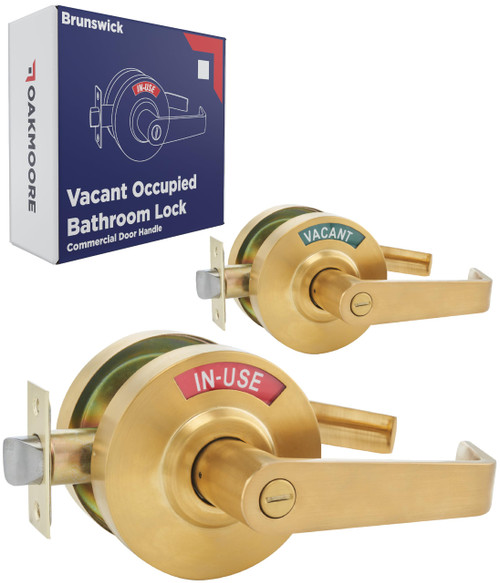OAKMOORE Commercial Door Handle Bathroom Door Lock in Gold | Vacant Occupied Bathroom Lock | Commercial Restroom Door Lock for Public Bathroom & Industrial Buildings