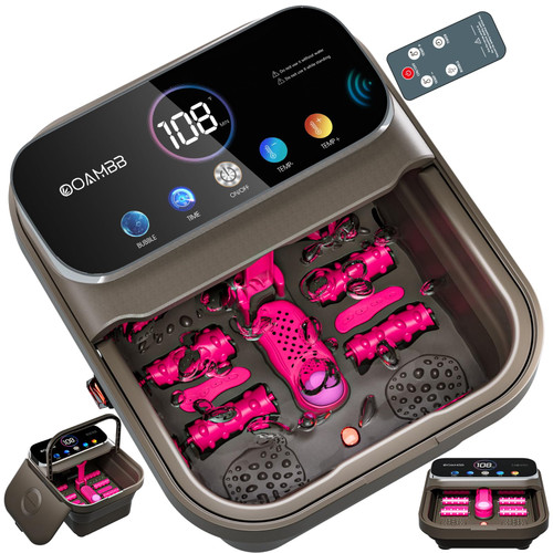 OOAMBB Collapsible Foot Spa with Heat, Bubble,Temp Control,Remote Control, Color Touch Screen Foot Bath Massager with 6 Massage Rollers,Foot Soaking Tub,Pedicure Foot spa for Stress Relief (Deep Grey)