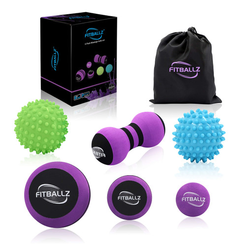 Fitballz Myofascial Trigger Point Release & Deep Tissue Therapy Kit 6 Pack – Foam, Spiky & Peanut Balls in 3 Sizes