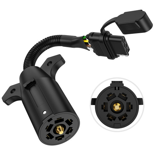 MICTUNING 7 Way Blade to 4 Way Flat Trailer Adapter, 7 Pin Round to 4 Pin Towing Wiring Connector Trailer Light Socket Converter Cable for Trailer RV