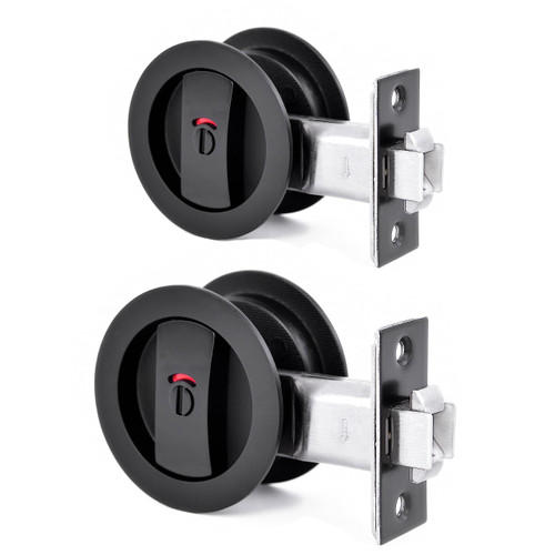 Dontay Pocket Door Color Coded Indicators Lock,Privacy (Bed/Bath) Handles Latch, 2-3/8" Backset, Hardware for 1 3/8″ to 2 3/16″ Thickness Door(Excluding Edge Pull, Matte Black, Round - 2 Pack)