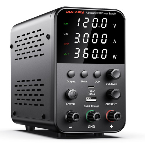 DC Power Supply Variable, 120V 3A Adjustable Switching Regulated DC Bench Power Supply with Intelligent Charging Mode, 18W USB Interface, Precision Encoder Knob