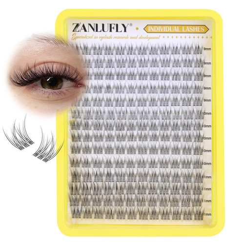 Cluster Lashes Natural Eyelash Clusters CC-Curly Eyelash Extension Wispy Individual Lashes Clusters Clear Band ZANLUFLY DIY Lash Extension (9MM 10MM 11MM,140Pcs)