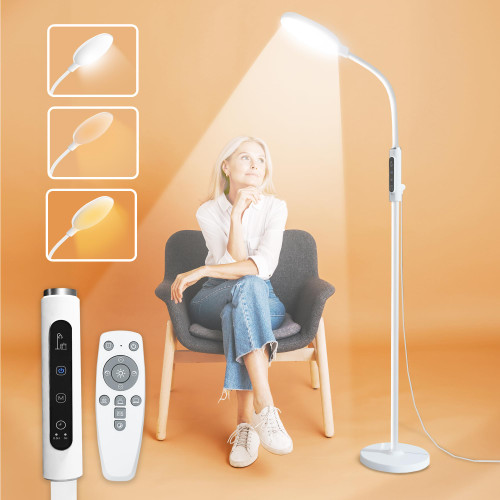 PRIMETEK Happy Light 10000 Lux Mood Lamp, Dual Control Remote,Touch Screen Sad Lamp, Adjustable LED Floor Lamp, UV-Free Sun Light, 5 Color Temperatures 10 Brightness Levels Happy Lights (White) PRIMETEK Happy Light 10000 Lux Mood Lamp, Dual Control Remote,Touch Screen Sad Lamp, Adjustable LED Floor Lamp, UV-Free Sun Light, 5 Color Temperatures 10 Brightness Levels Happy Lights (White)