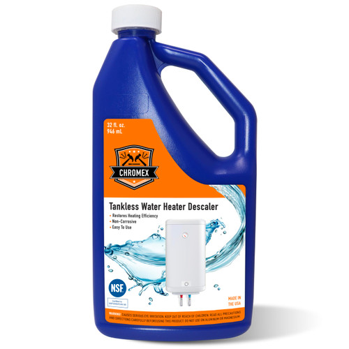Chromex NSF Certified Tankless Water Heater Descaling Solution | Highly Effective Descaler Restores Heating Efficiency, Quart, 32 fl oz (1)