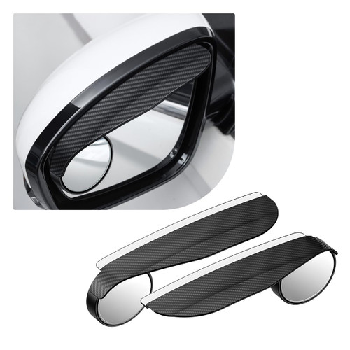 Gasedin 2PCS Car Blind Spot Mirror, Adjustable Wide Angle Side Mirror with Rain Visor Guard, Carbon Fiber Rear View Blind Spot Mirror Reflective Protection Shield, Car Accessories