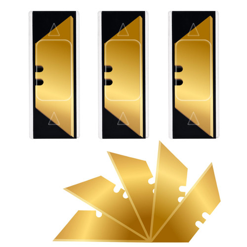 Vickay 30 Pack Utility Knife Blades, Heavy Duty Box Cutter Replacement Blades with Plastic Case, SK2 Steel with Titanium Fully Coating, Cardboard Cutter Blades for All Standard Utility Knives (Gold)