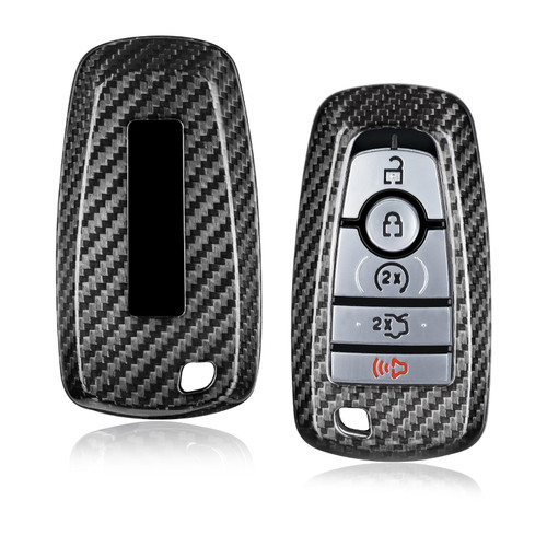 T-carbon Key Fob Cover fit for Raptor Bronco Real Glass Fiber Key Case Compatible with Raptor Bronco Sport F150 Explorer Smart Key Fob Cover with Keychain,Siver Black