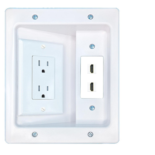 RiteAV 2 HDMI Recessed Wall Plate Cable Concealer Management Kit with Power Outlet Hides Cords and Cables