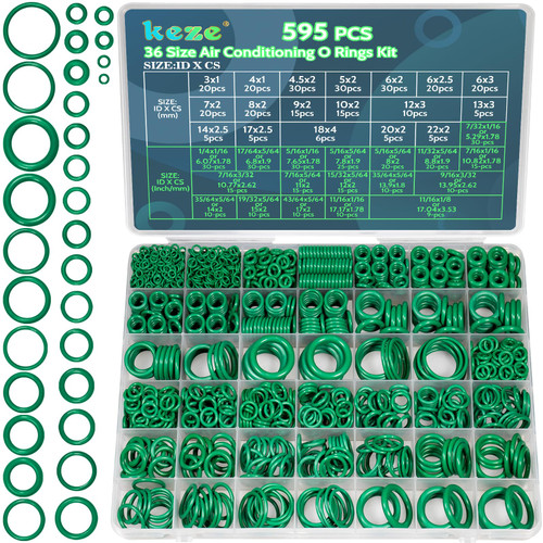 KEZE 595 Pcs Air Conditioning O Ring Kit,36 Size Seal Rubber O-Rings Assortment Set for Compressor Automotive A/C Plumbing Repair ID:3-22mm