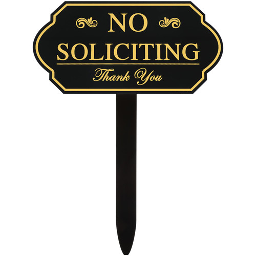 Amyhill No Soliciting Sign with Stake for Yard 7 x 3.5 Inch Private Drive No Trespassing Lawn Signs Heavy Duty Weather Resistance Garden Plaque for House Front Door Garden(Gold)