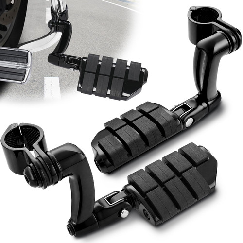 Benlari Highway Pegs Longhorn Offset, 1.25" 304 Stainless Steel Clamps Extension Arms Footpegs Fit for Harley Touring Street Glide Softail Dyna Sportster fits 1-1/4"(32mm) Engine Guard Style3 (Black)