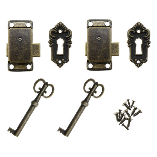 MEETOOT 2 Sets Antique Cabinet Flush Mount Case Box Furniture Decorative Lock with Keys and Mounting Screws