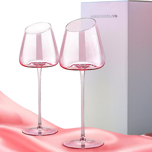 BlissKiss Pink Crystal Slanted Wine Glasses Stemware Set of 2 - Handcrafted, Lead-Free, Perfect for Special Occasions & Everyday Use, Gift-Ready Packaging, 500ml Capacity BlissKiss Pink Crystal Slanted Wine Glasses Stemware Set of 2 - Handcrafted, Lead-Free, Perfect for Special Occasions & Everyday Use, Gift-Ready Packaging, 500ml Capacity