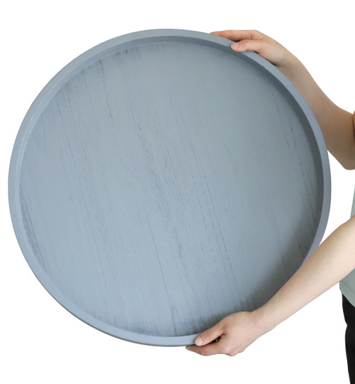 Gurfuy Round Ottoman Table Tray Round-24 - Rustic Wooden Serving Tray for Farmhouse Decorative Oversized Coffee Table Trays Living Room Kitchen Counter Breakfast Grey