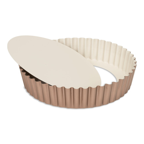Patisse Extra Deep Round Quiche Pan with Removable Bottom 9-7/8" or 25 cm in Diameter Ceramic Nonstick Coated Off-White/Copper Color