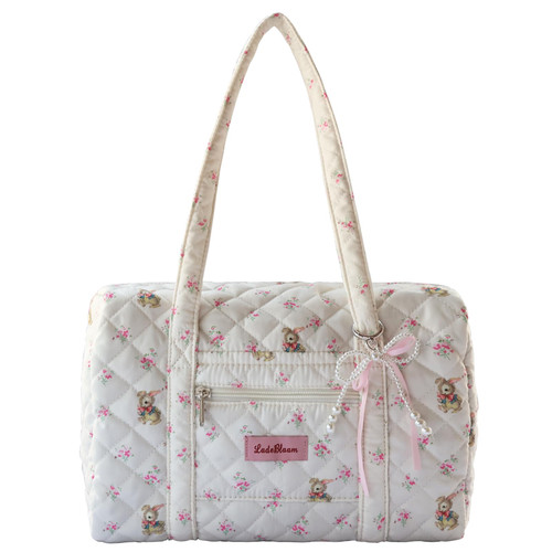 Floral Travel Duffel Bag for Women Coquette Aesthetics Quilted Puffer Bag Girls Cute Shoulder Purse Carry on Bag for Travel (White) Floral Travel Duffel Bag for Women Coquette Aesthetics Quilted Puffer Bag Girls Cute Shoulder Purse Carry on Bag for Travel (White)