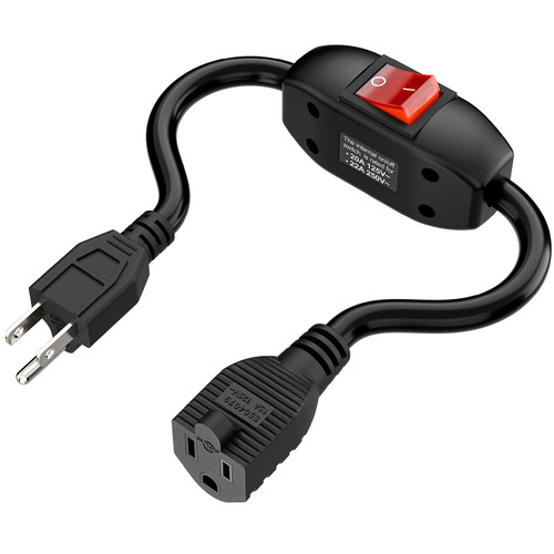Inline On/Off Switch Extension Cord, Plugrand 3-Prong Household Switchable Power Cords, Heavy Duty 15A 125V, Double Break Switch Extension Cable, 40CM Cord