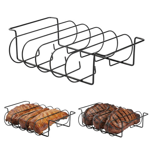 Zntezed Rib Rack for Smoking and Grilling - 12" Extra Long Stainless Steel BBQ Holder - Non-Stick Vertical Roasting Stand Compatible with Most Gas Charcoal Pellet Smokers - Holds 4 Full Racks